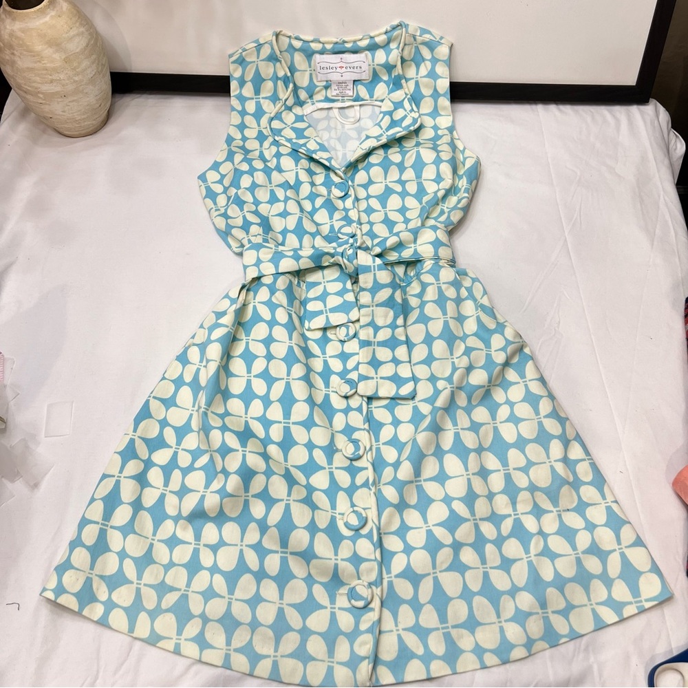 Lesley Evers Aqua and Cream Women’s Dress. Size M